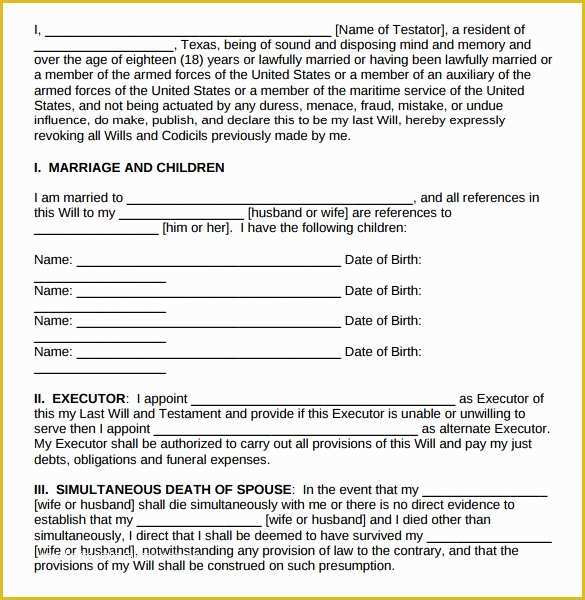 Last Will and Testament Free Template Single No Children Of 7 Sample Last Will and Testament forms to Download