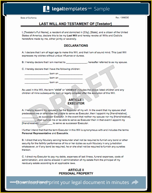 Last Will and Testament Free Template Single No Children Of Create A Last Will and Testament