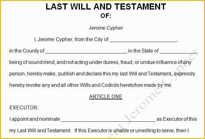 Last Will and Testament Free Template Single No Children Of Free Printable Last Will and Testament form Generic
