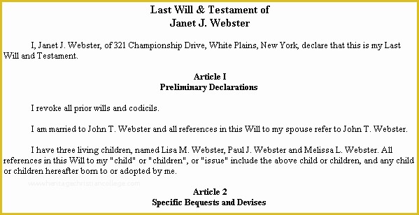 Last Will and Testament Free Template Single No Children Of Last Will and Testament Sample Free Printable Documents