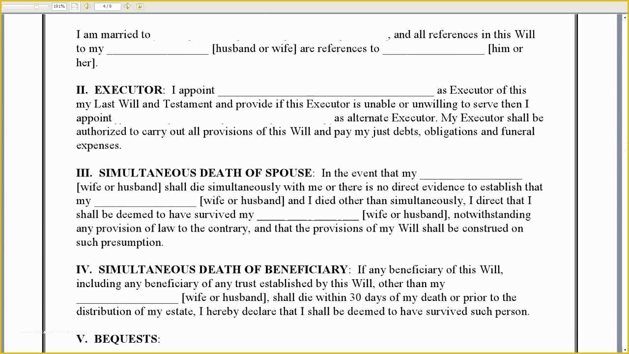 Last Will and Testament Free Template Single No Children Of New York Last Will and Testament Married Adult with No