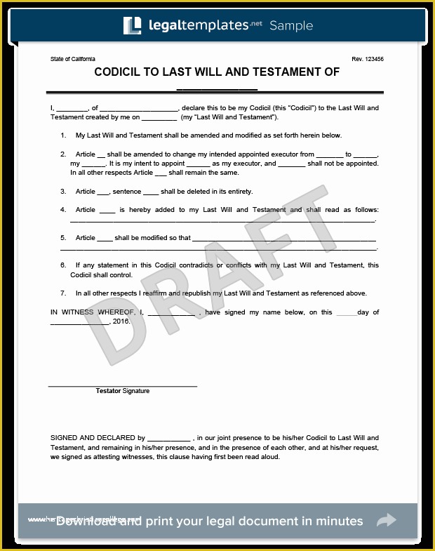 Last Will and Testament Free Template Tennessee Of Create A Free Codicil to Will Download &amp; Print