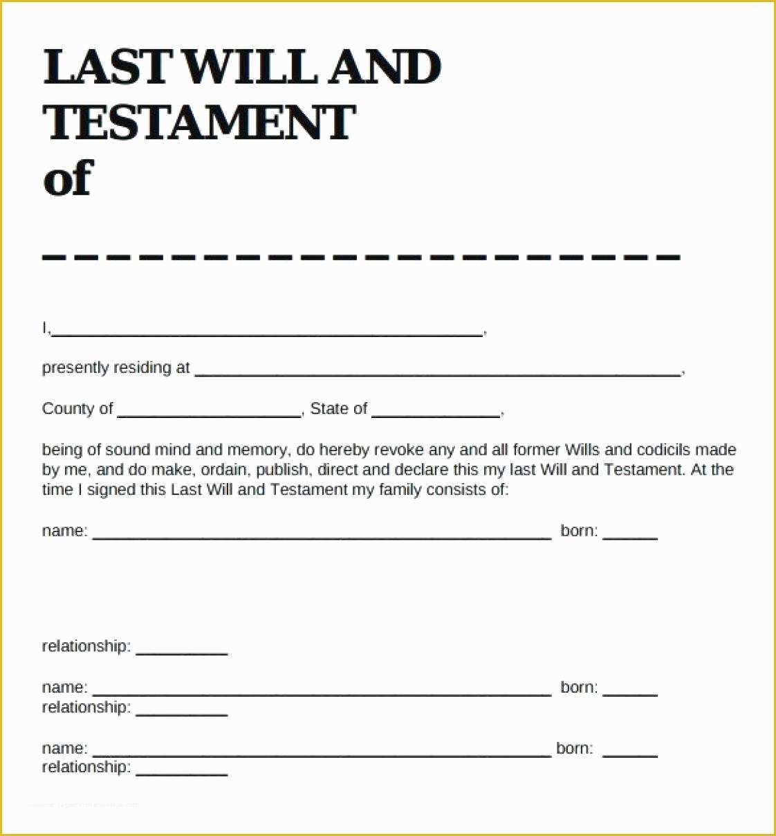Last Will and Testament Free Template Tennessee Of Last Will and Testament forms Last Will and Testament form