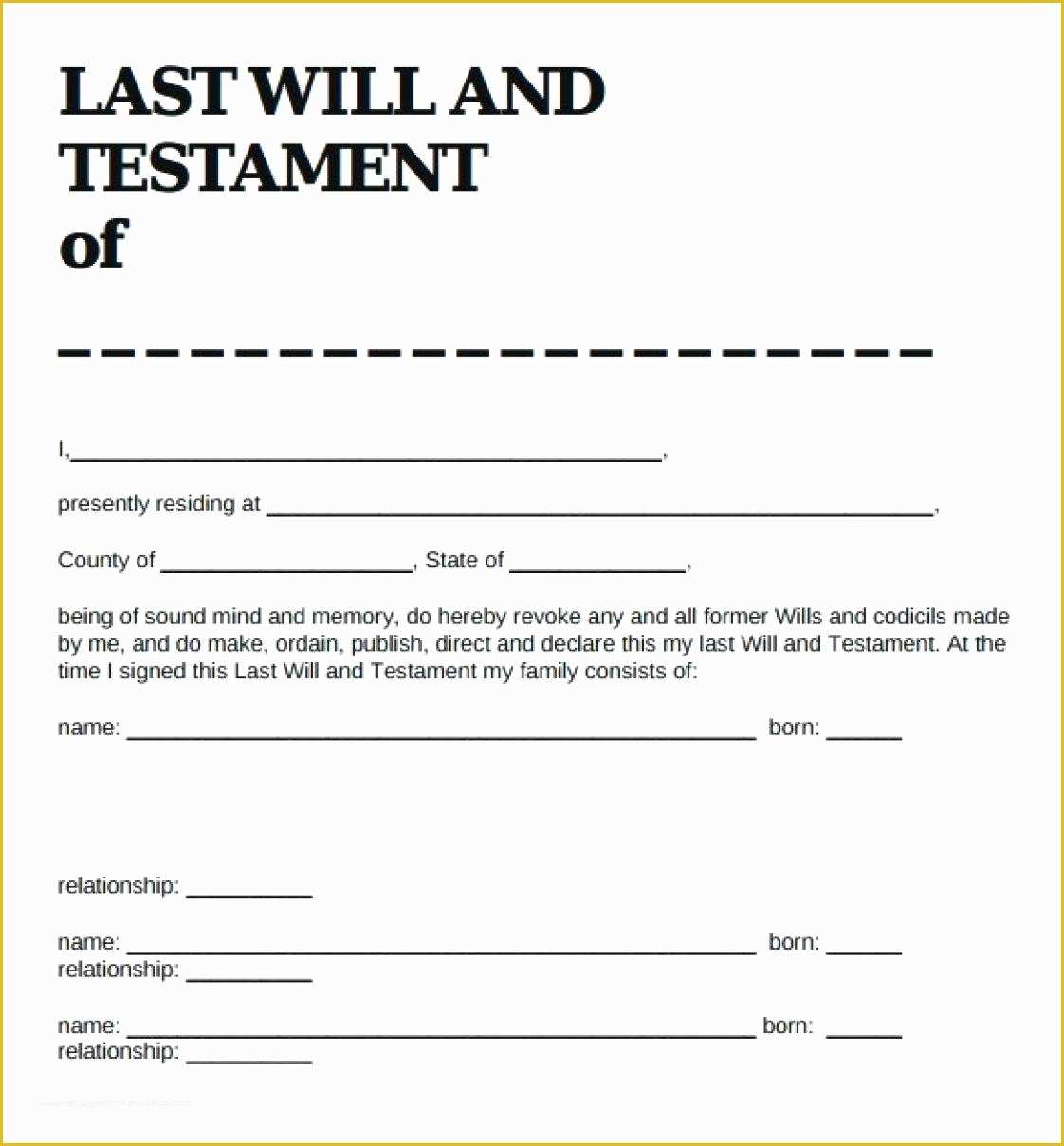 Last Will And Testament Free Template Tennessee Of Last Will And Testament Forms Last Will And