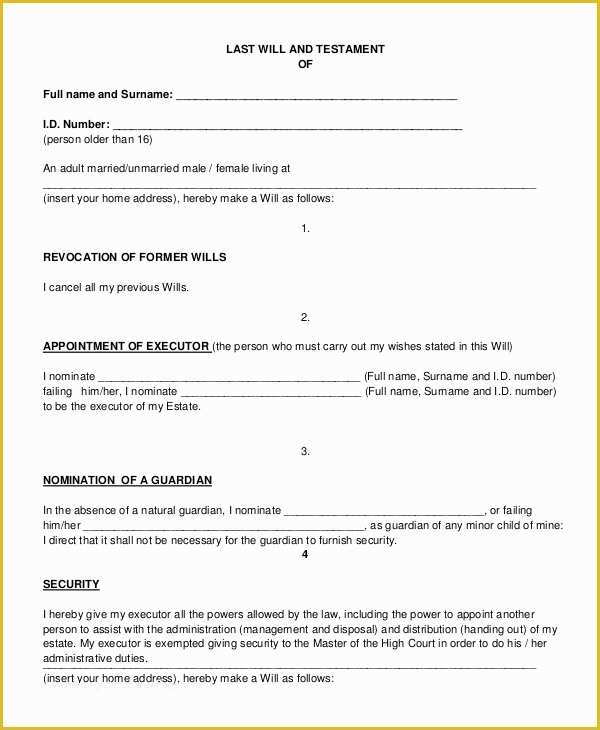 Last Will and Testament Free Template Tennessee Of Printable Last Will and Testament forms Tennessee Sample