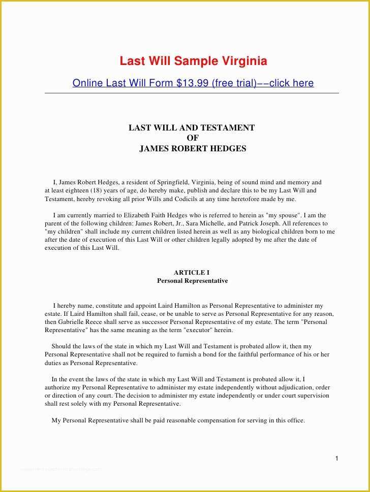 Last Will and Testament Free Template Washington State Of Last Will Sample Virginia