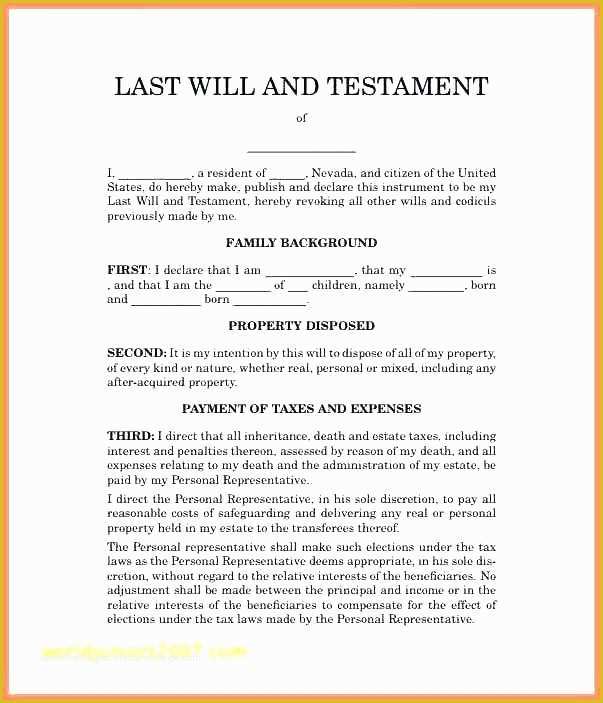 Last Will and Testament Free Template Washington State Of Free