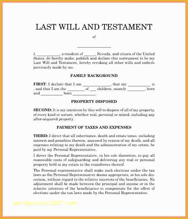 Last Will and Testament Free Template Washington State Of Will and Testament Template Free Will and Testament