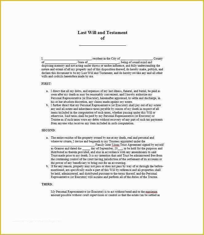 Last Will and Testament Template Maryland Free Of 39 Last Will and Testament forms & Templates Template Lab