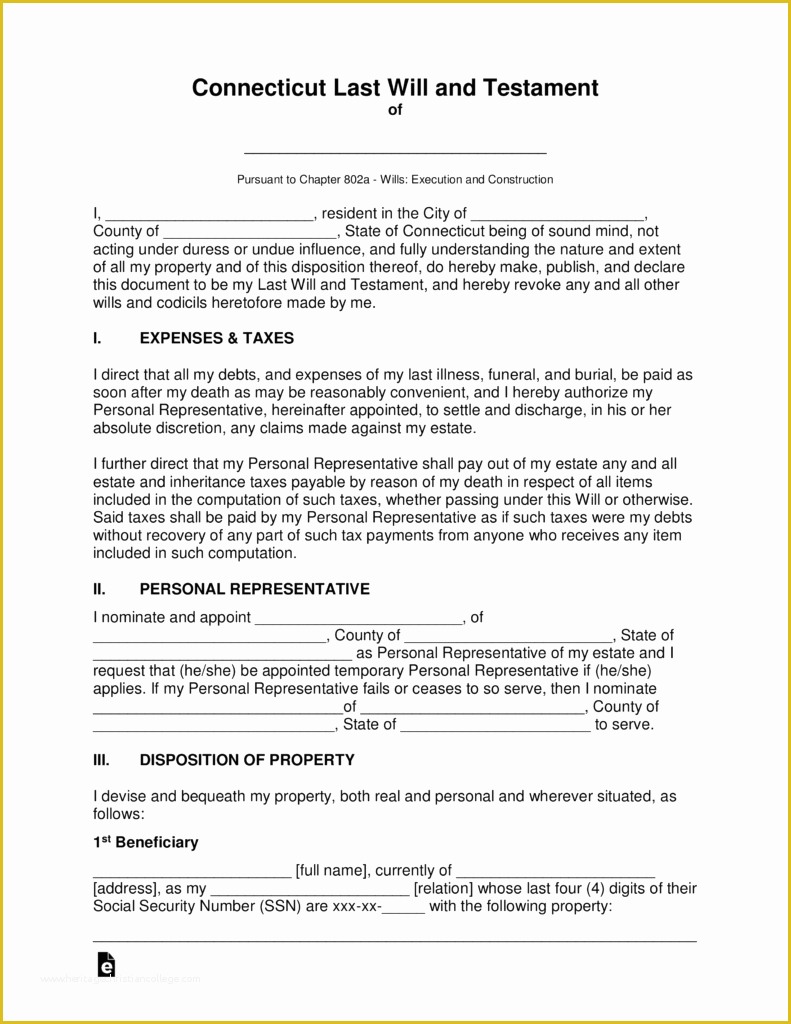 Last Will and Testament Template Maryland Free Of Free Connecticut Last Will and Testament Template Pdf