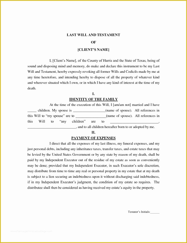 Last Will and Testament Template Maryland Free Of Printable Sample Last