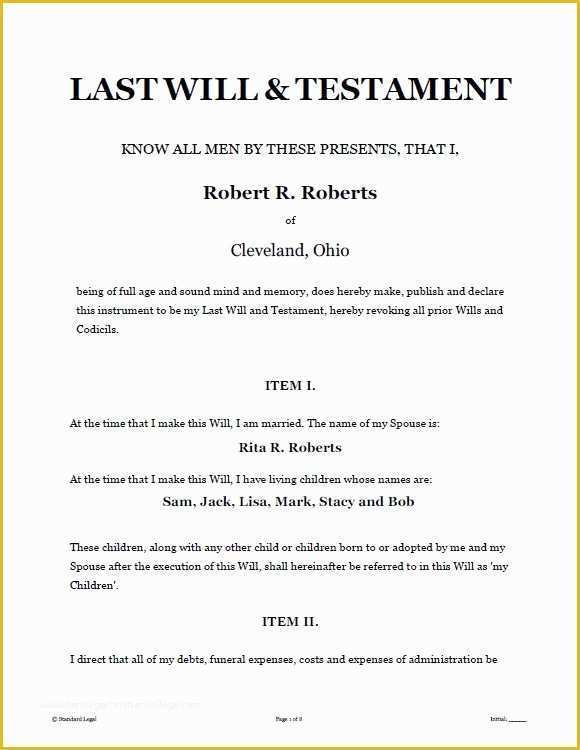 Last Will and Testament Template Maryland Free Of Printable Sample Last Will and Testament Template form