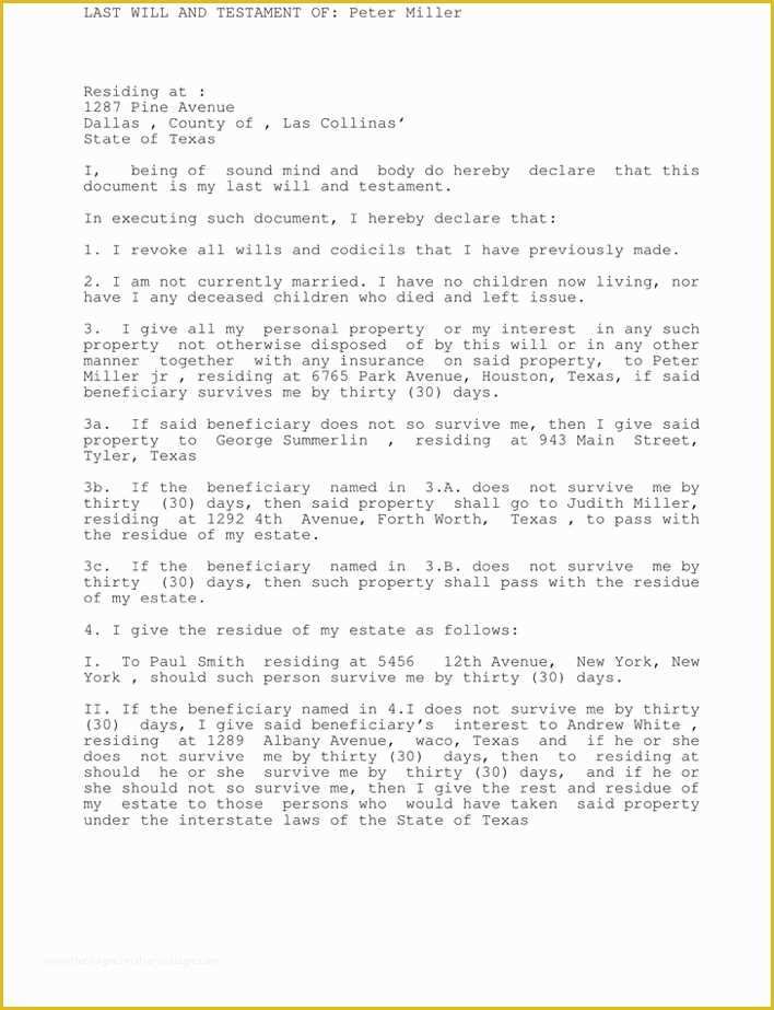 Last Will and Testament Texas Free Template Of Download Texas Last Will and Testament Sample for Free
