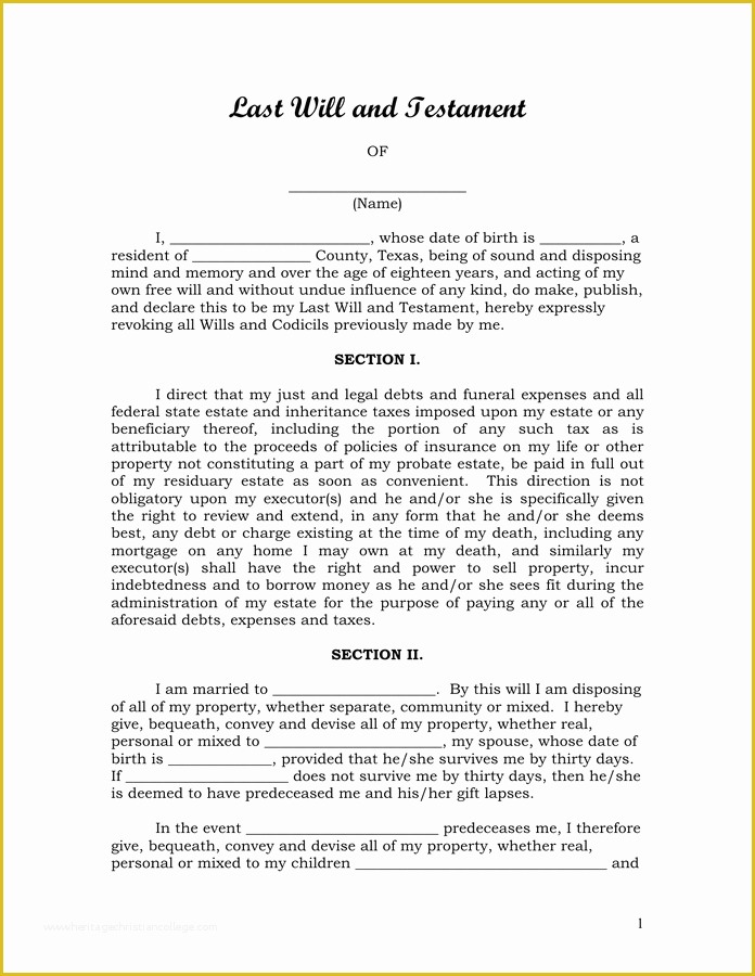 Last Will and Testament Texas Free Template Of Last Will and Testament In Word and Pdf formats