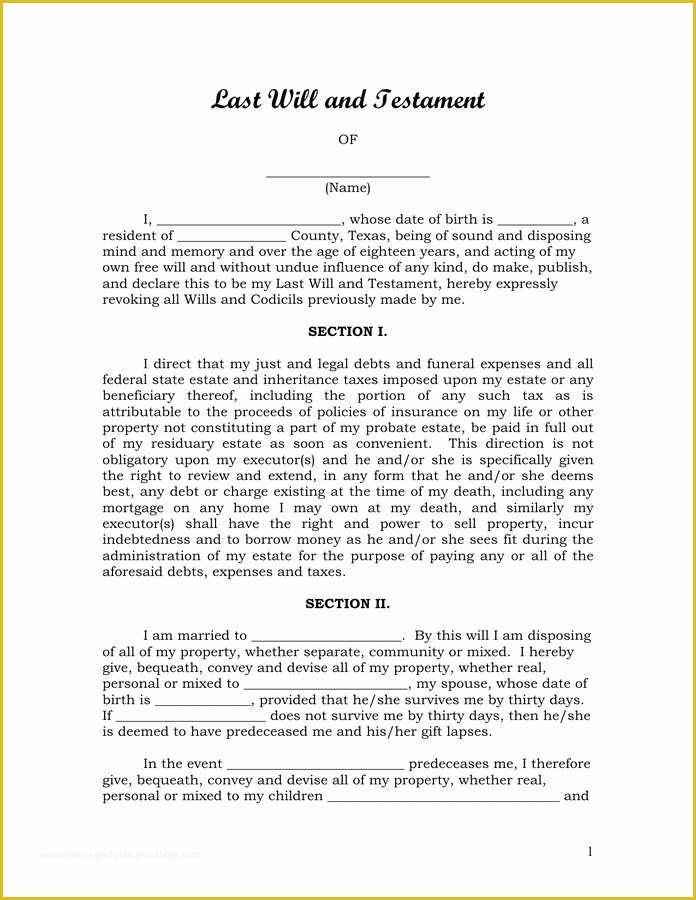 Texas Last Will And Testament Free Template