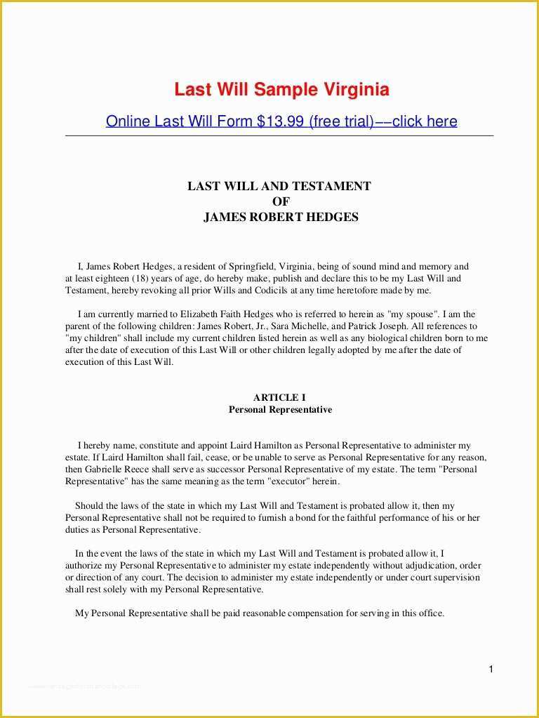 Last Will and Testament Texas Free Template Of Last Will Sample Virginia