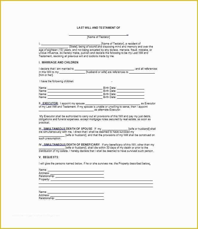 Last Will and Testament Texas Free Template Of Texas Last Will and Testament Free Template New 39 Last