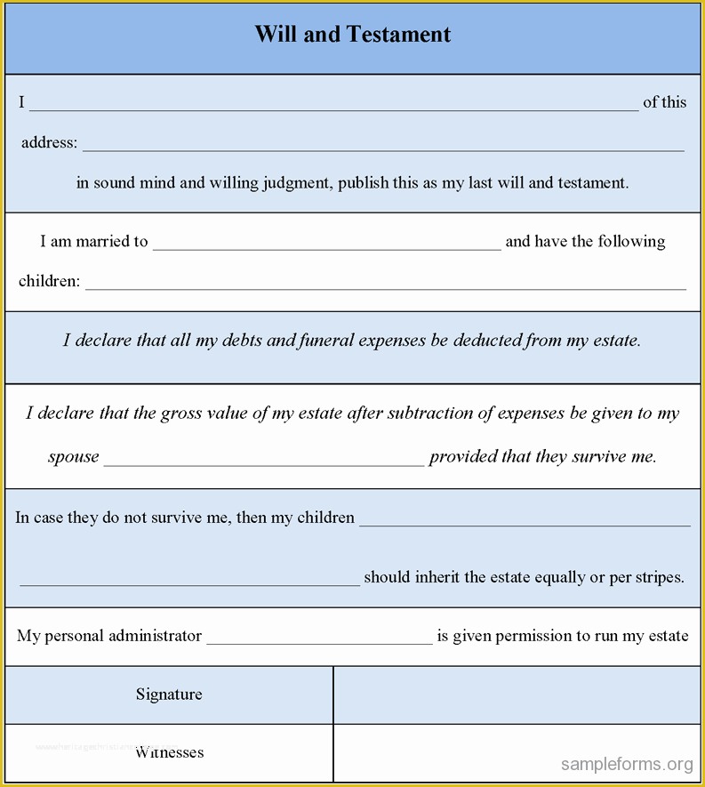 Last Will and Testament Texas Free Template Of Will and Testament form Sample forms
