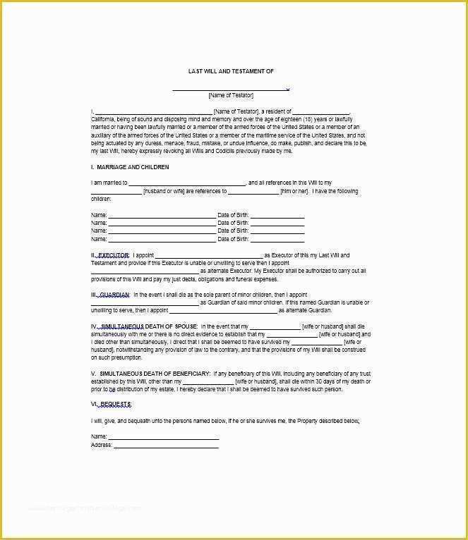 Last Will Templates Free Printable Of 39 Last Will and Testament forms & Templates Template Lab