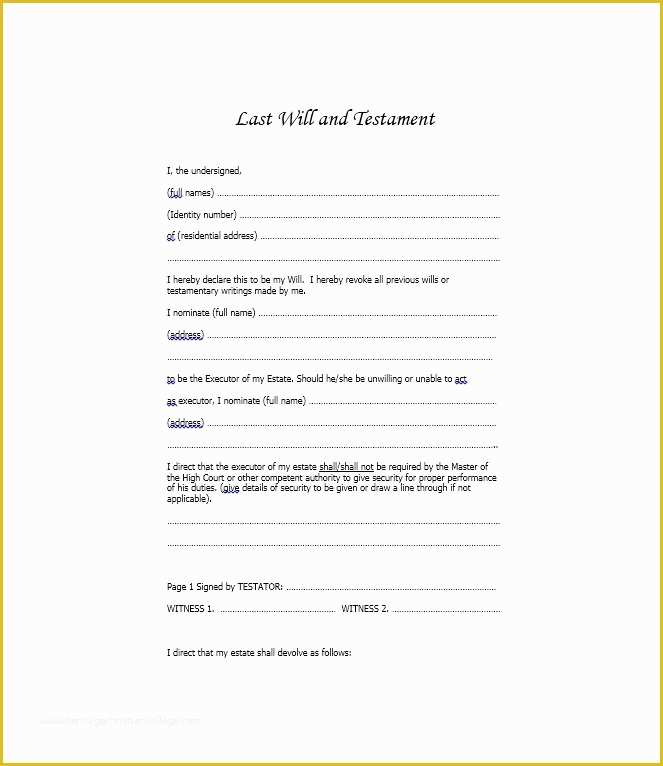 Last Will Templates Free Printable Of 39 Last Will and Testament forms