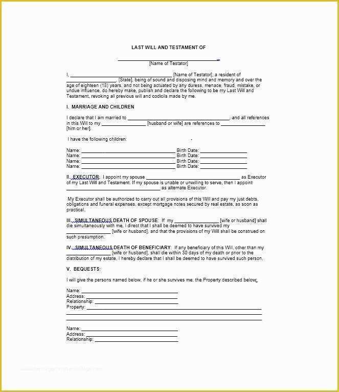 Last Will Templates Free Printable Of 39 Last Will and Testament forms & Templates Template Lab