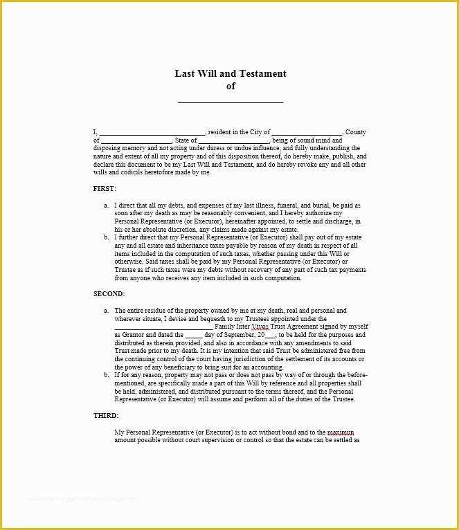 Last Will Templates Free Printable Of 39 Last Will and Testament forms & Templates Template Lab