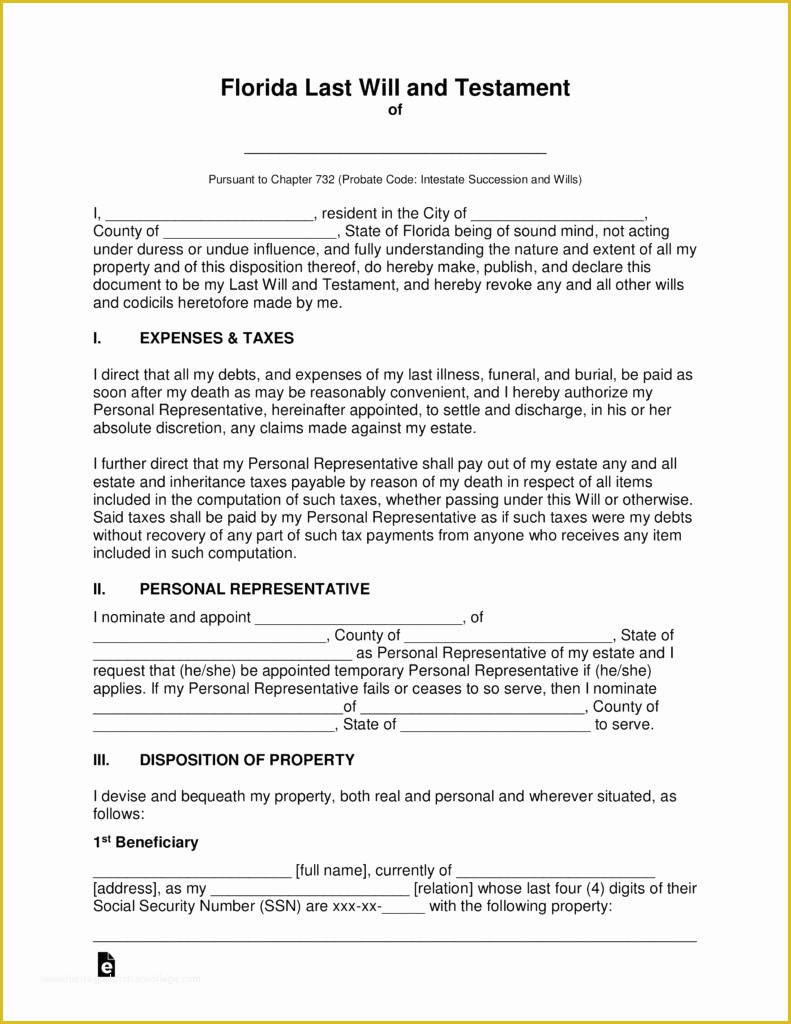 Last Will Templates Free Printable Of Free Florida Last Will and Testament Template Pdf