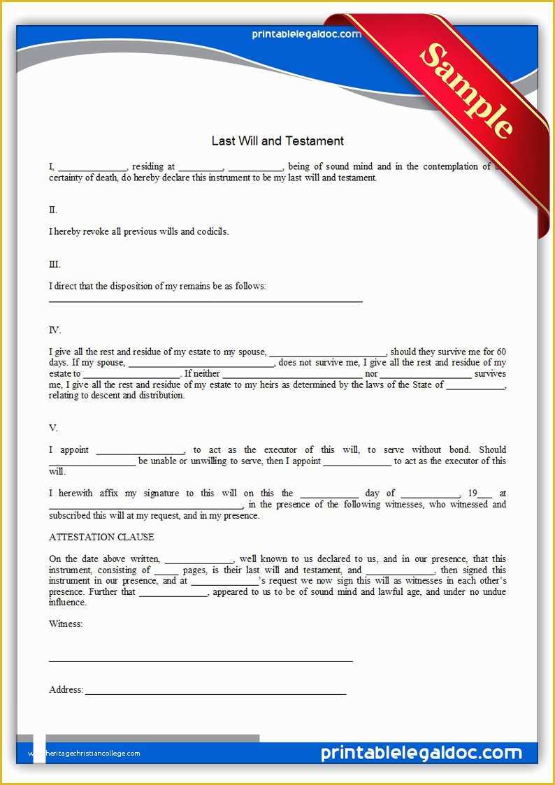 Last Will Templates Free Printable Of Free Printable Last Will and Testamant Simple form Generic