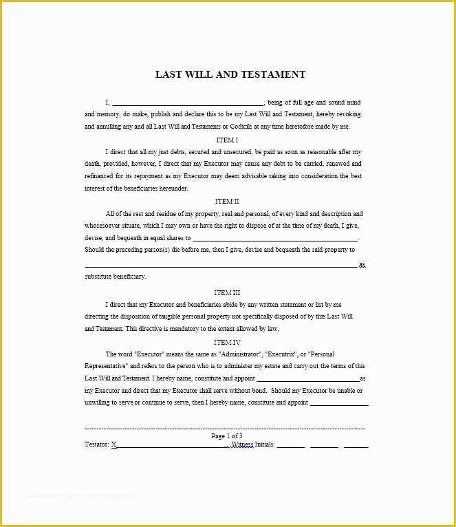 Last Will Templates Free Printable Of Free Printable Last Will and Testament forms
