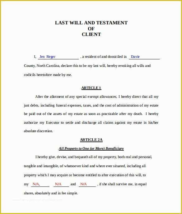 Last Will Templates Free Printable Of Last Will and Testament form 8 Download Free Documents