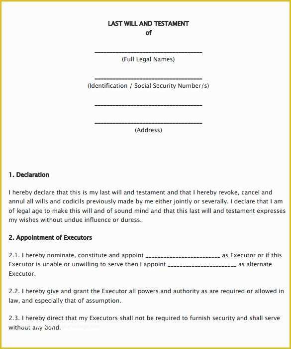 Last Will Templates Free Printable Of Sample Last Will and Testament form – 9 Free Examples