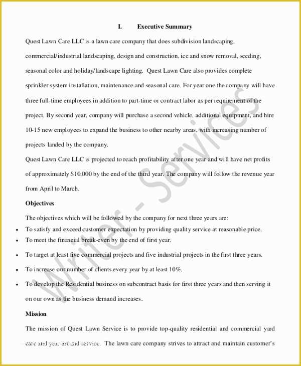 Lawn Care Business Plan Template Free Of 9 Lawn Care Business Plan Template Examples Pdf Doc