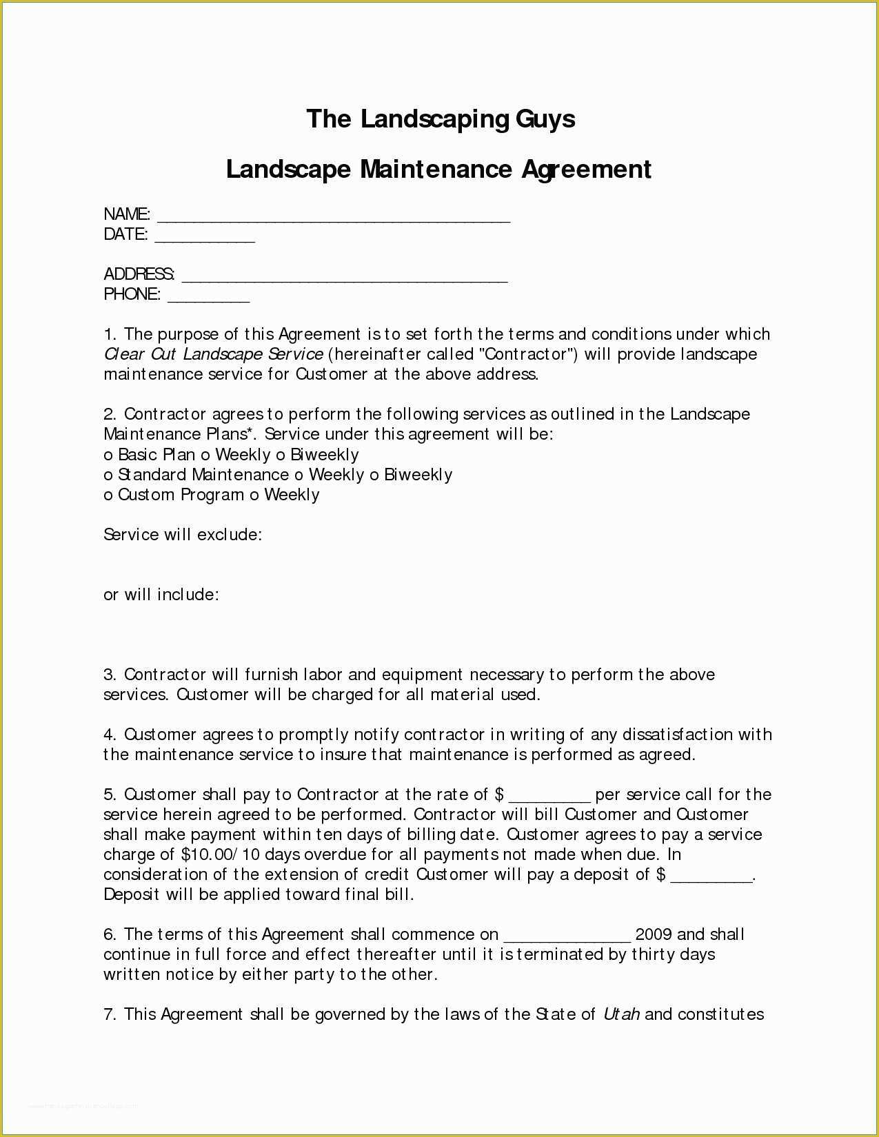 Lawn Care Contract Template Free Of Lawn Care Contract Template Free Good Landscaping Contract