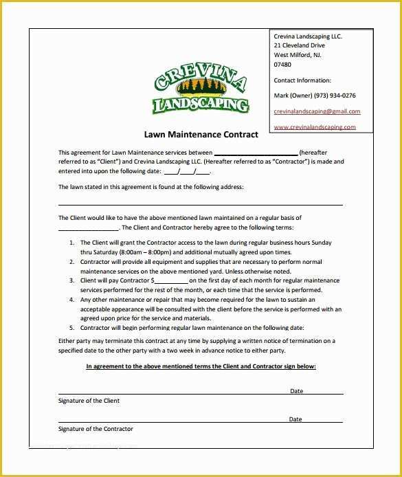 Lawn Care Contract Template Free Of Service Contracts Resume