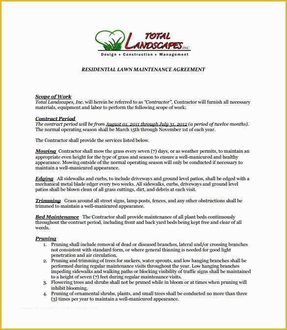 Lawn Service Proposal Template Free Of 9 Lawn Service Contract Templates Pdf Doc