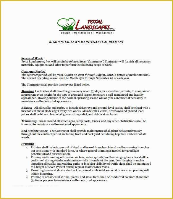 Lawn Service Proposal Template Free Of 9 Lawn Service Contract Templates Pdf Doc