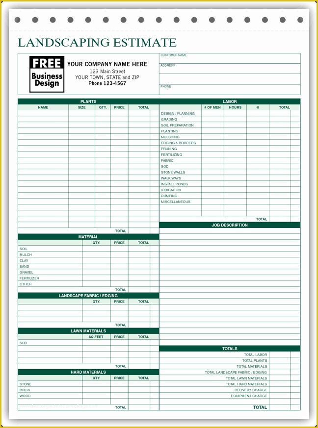 Lawn Service Proposal Template Free Of Free Landscaping Estimate forms