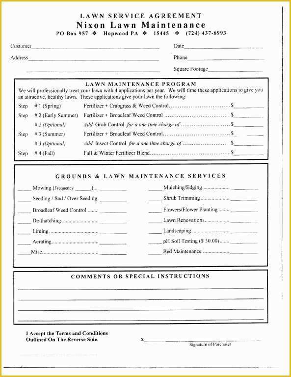 Lawn Service Proposal Template Free Of Free Printable Lawn Care Contract form Generic