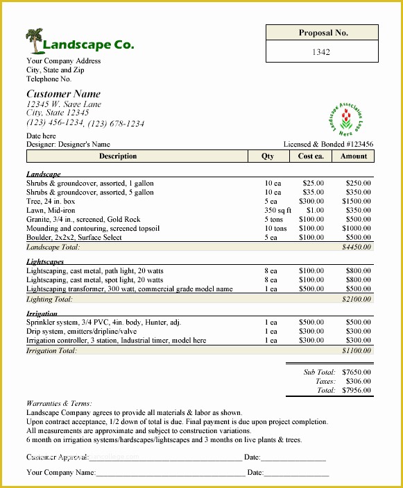 Lawn Service Proposal Template Free Of Free Printable Lawn Service Contract form Generic