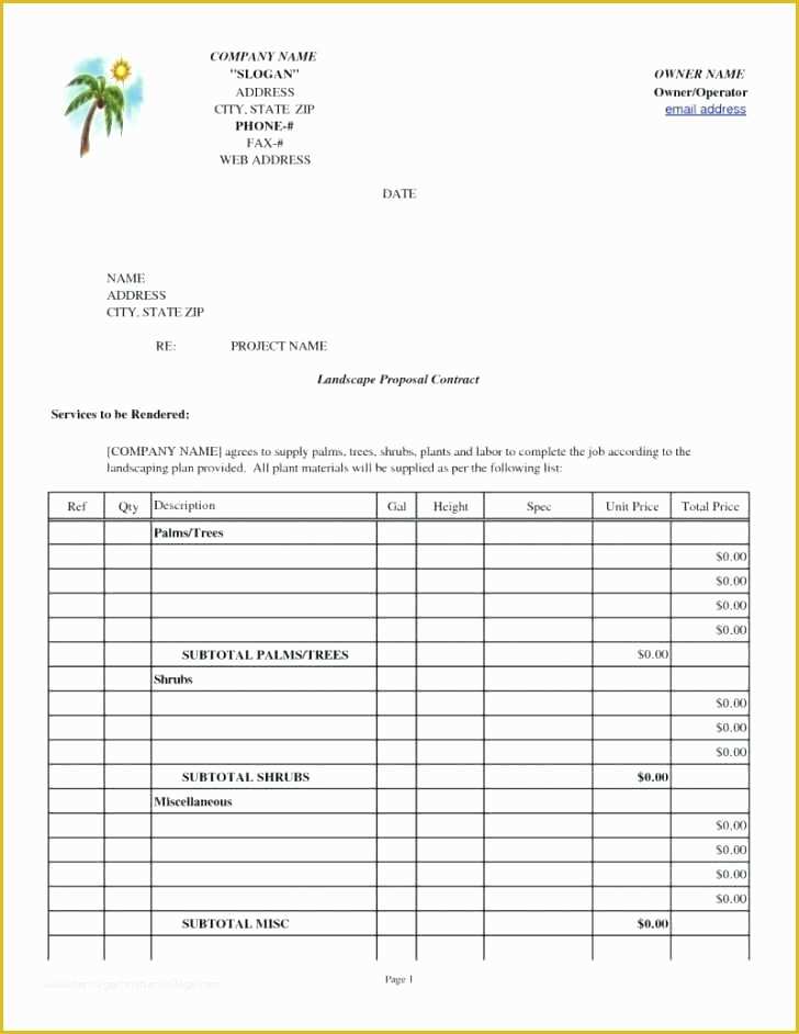 Lawn Service Proposal Template Free Of Landscaping Bid Proposal Template