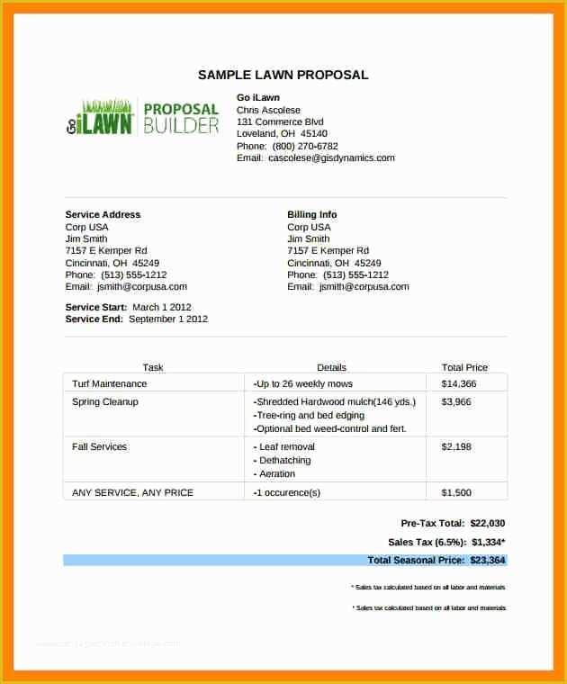 Lawn Service Proposal Template Free Of Lawn Service Proposal Template Free