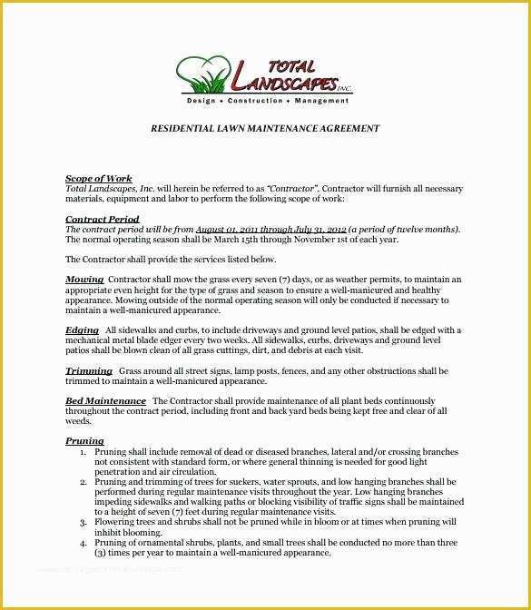 Lawn Service Proposal Template Free Of Maintenance Proposal Template Sample Lawn Service Contract