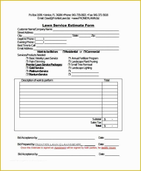 Lawn Service Proposal Template Free Of Sample Service Estimate Template 7 Free Documents