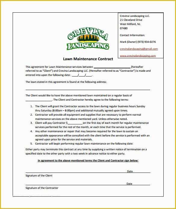 Lawn Service Template Free Of 9 Lawn Service Contract Templates – Free Word Pdf