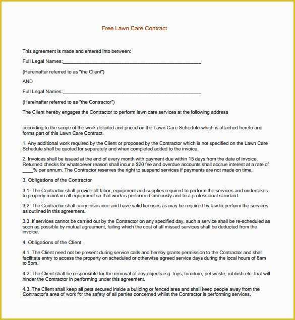 Lawn Service Template Free Of 9 Lawn Service Contract Templates Pdf Doc