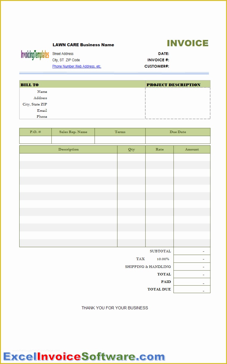 Lawn Service Template Free Of Lawn Care Invoice Template for Excel Invoice software