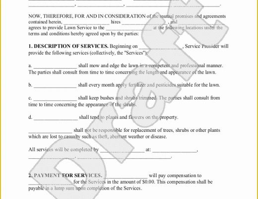 Lawn Service Template Free Of Sample Lawn Service Contract form Template
