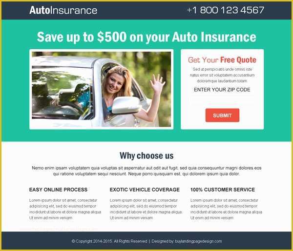 Lead Page Template Free Of Best Auto Insurance Business Conversion Lead Generation
