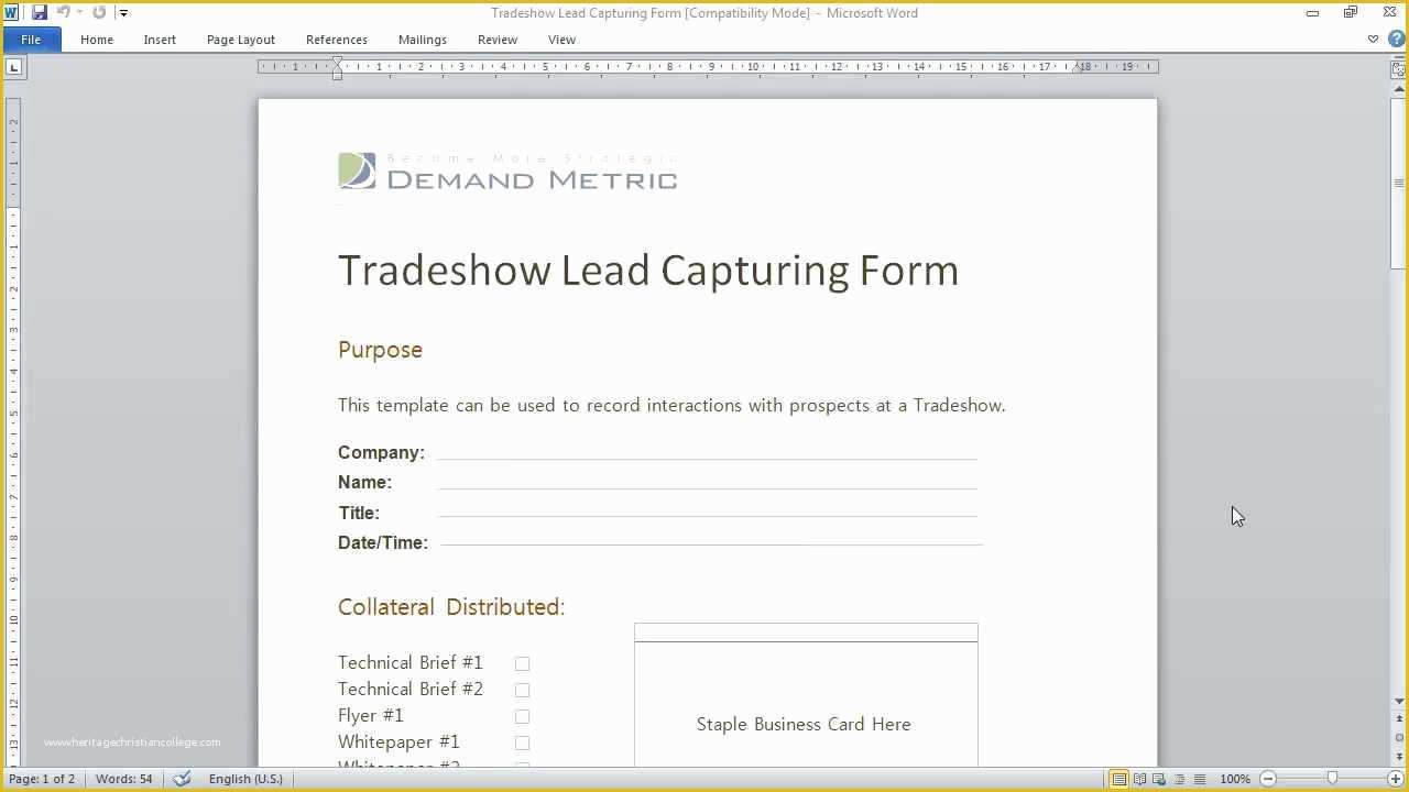 Lead Page Template Free Of Trade Show Lead Capturing form