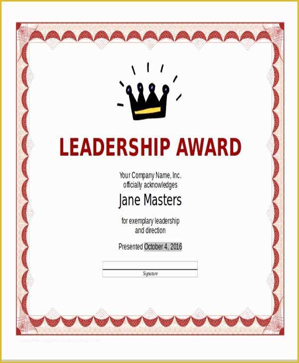 Leadership Award Certificate Template Free Of 6 Sample Award Certificates
